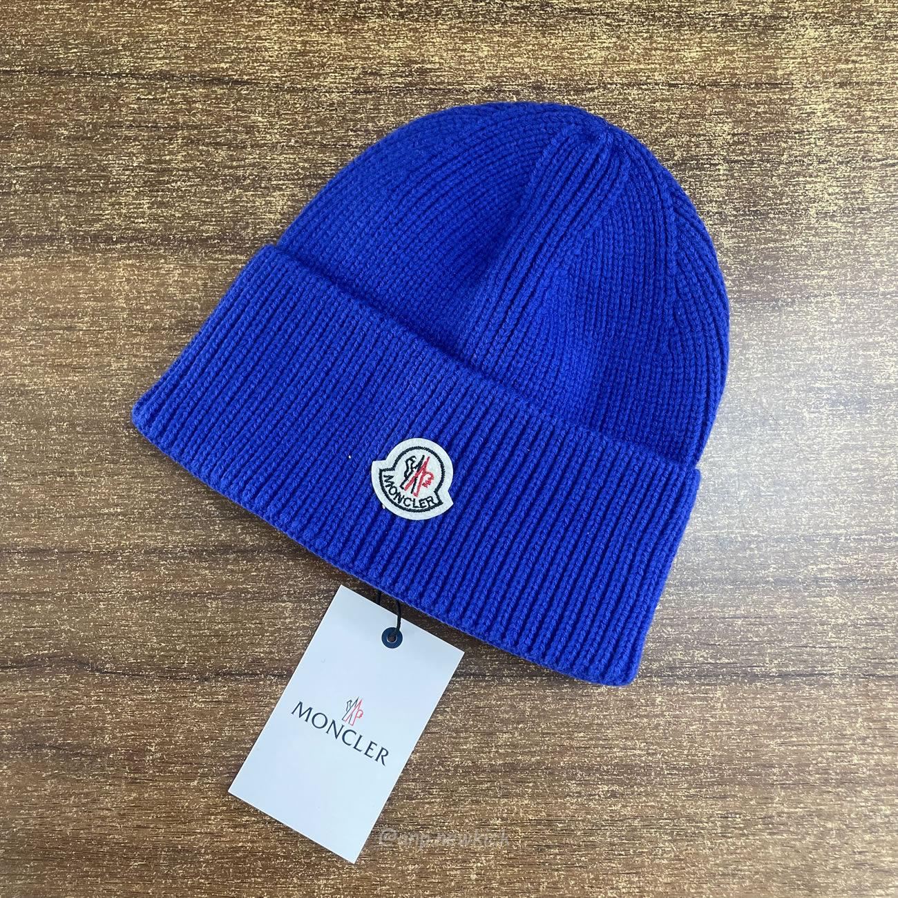 Moncler Logo Patch Ribbed Knit Beanie Black Blue (6) - newkick.app